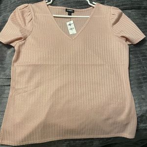 Express Metallic Ribbed Puff Sleeve V-Neck Tee
